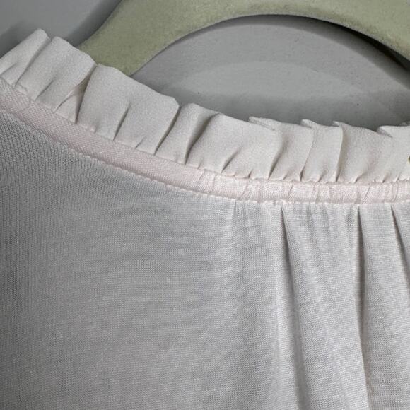 Ann Taylor LOFT Ruffle Tie Neck Mixed Media Top, Size Small - Picture 6 of 9